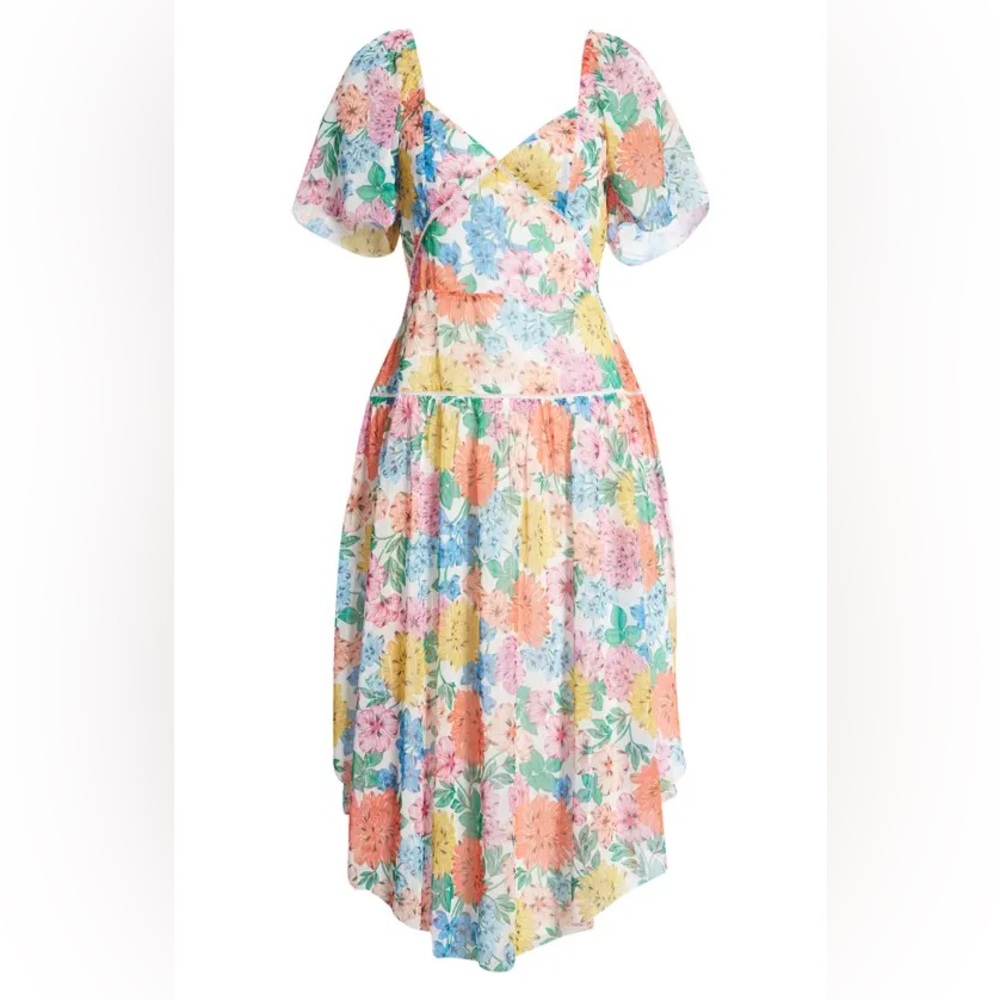 Rhina Floral Print Chiffon Midi Dress